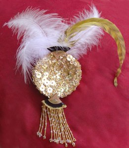 Gold Circle with Feathers and Fringe Fascinator